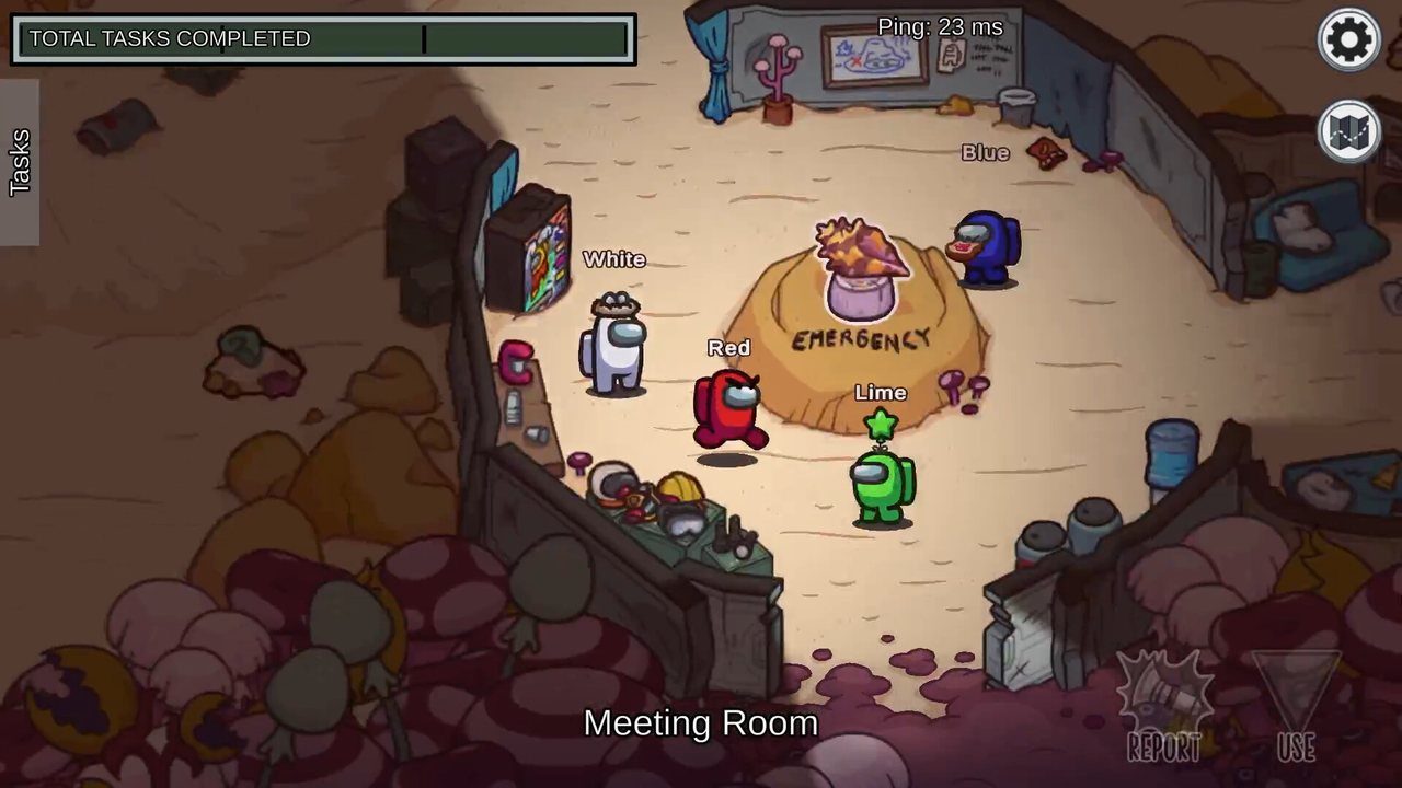 Crewmates moving between rooms on the ship map