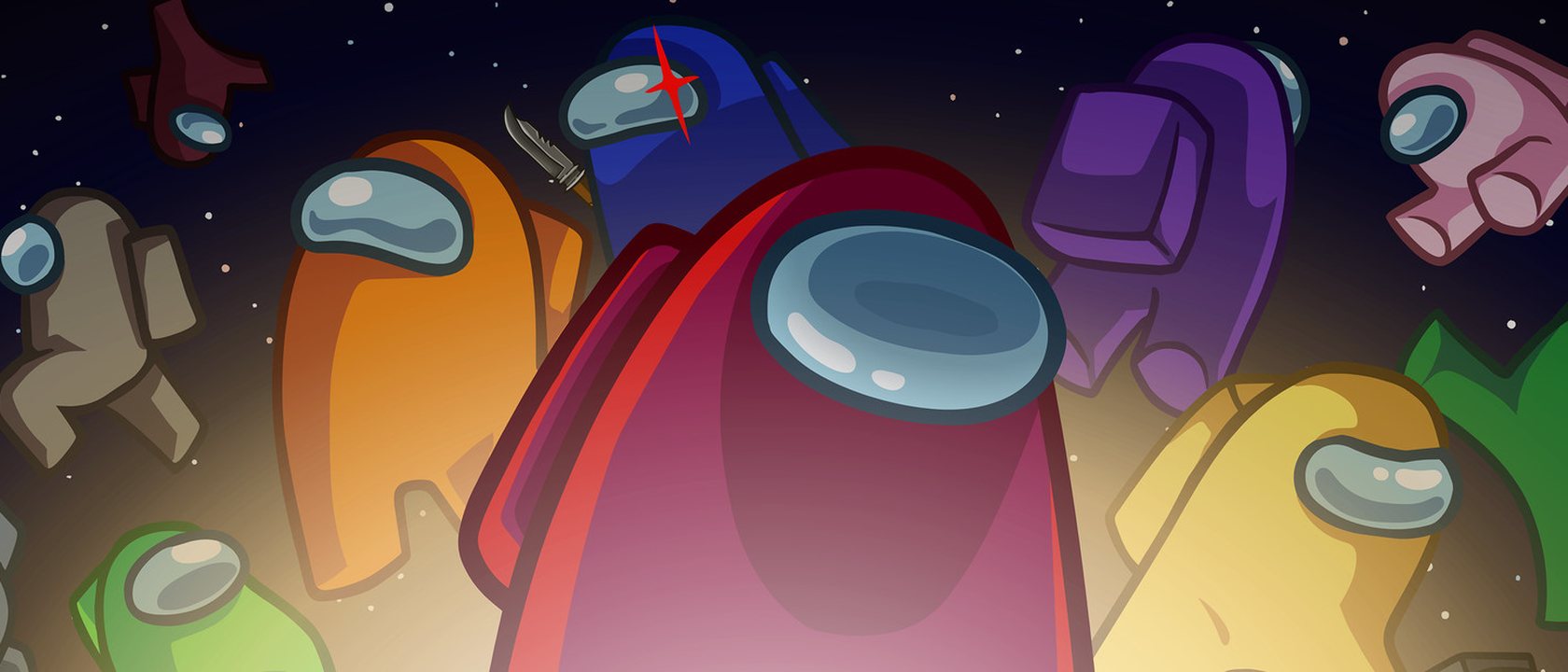 Among Us artwork: colourful crewmates in space suits crowding together