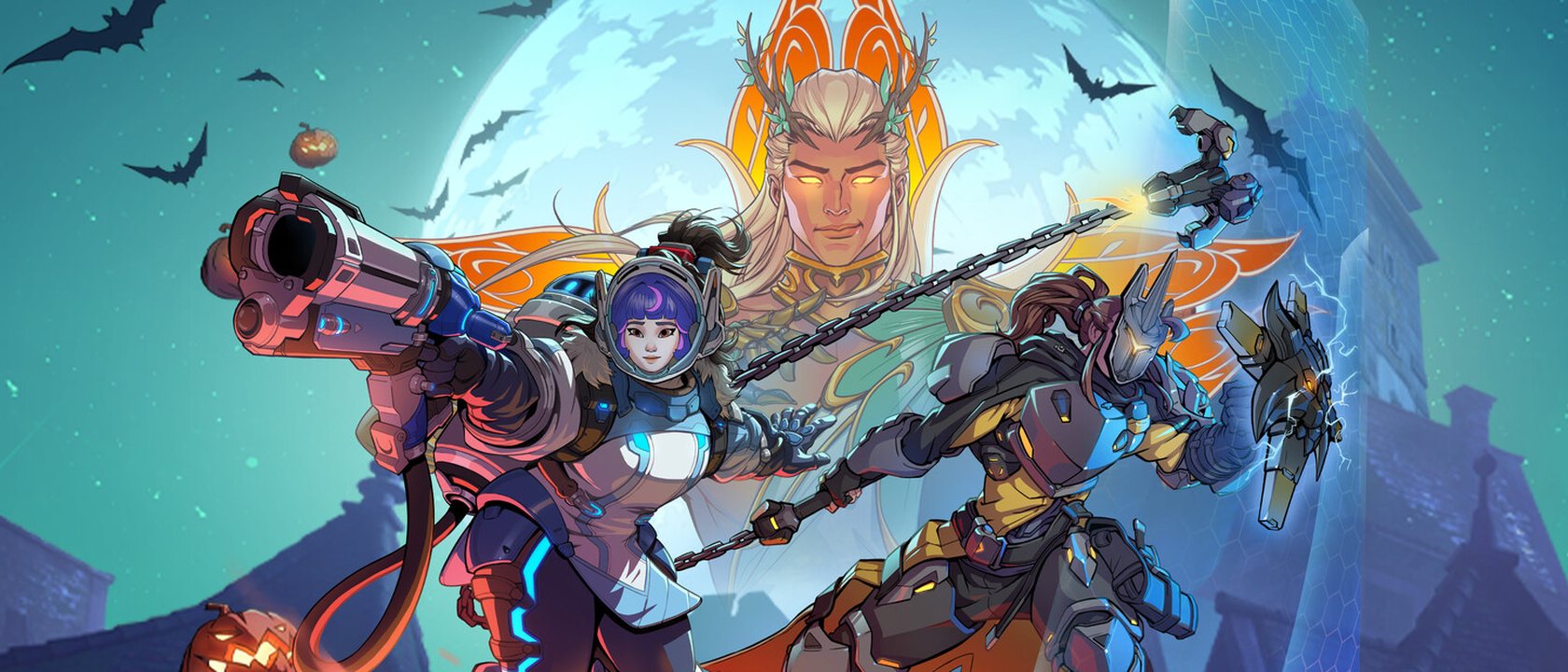 Overwatch artwork: a line-up of heroes ready for a match
