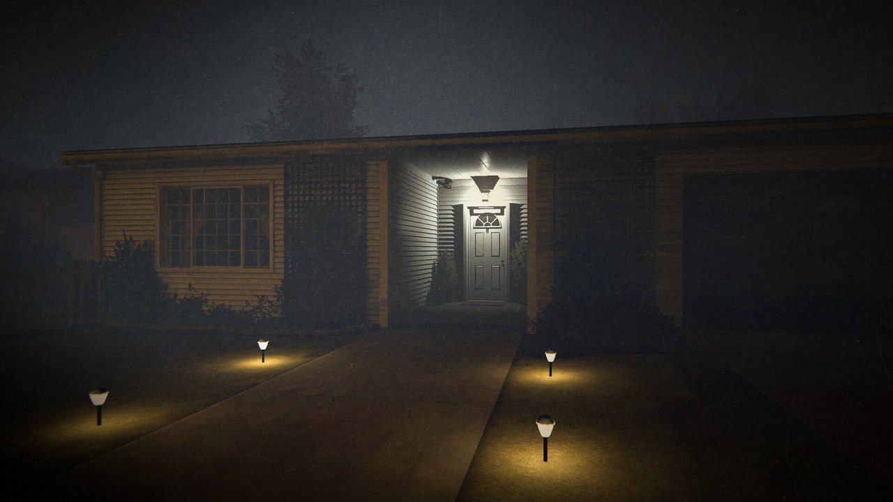 A long, dark garage lit by one bulb