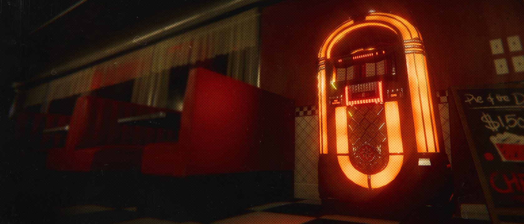 Phasmophobia artwork: a glowing jukebox in a dark, empty room