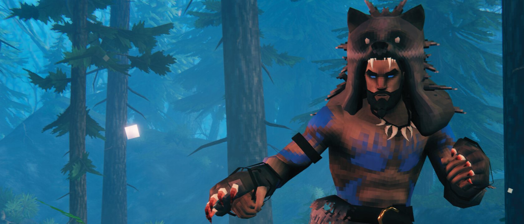 Valheim artwork: a Viking warrior standing in a snowy forest